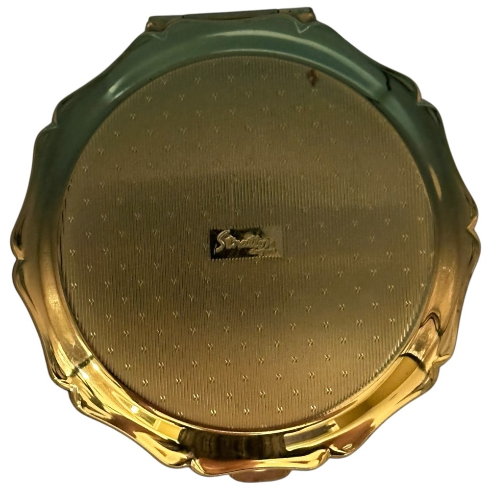 Vintage Compact Stratton England Black GoldTone Butterflies Lilies Pat.764125 - Picture 2 of 10